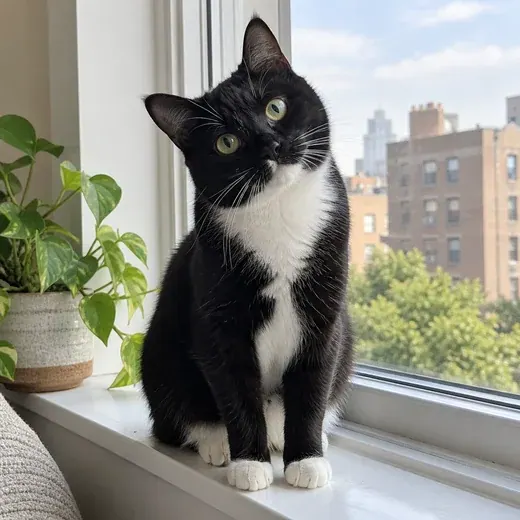 Original example photo of a tuxedo cat on a windowsill