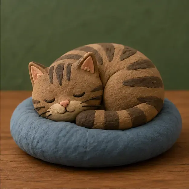 Sleeping tabby cat in the Soft Clay style