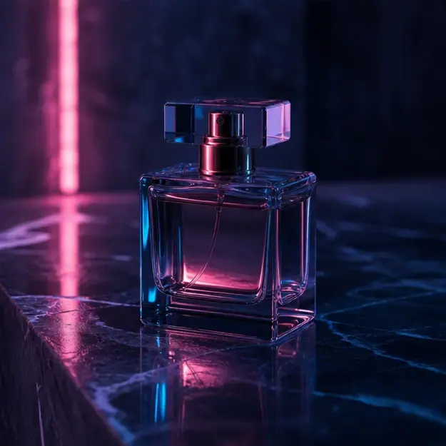 Glass perfume bottle in the Midnight Neon style