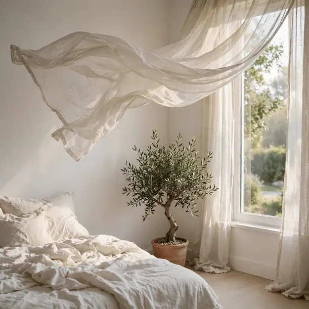 Curtains Lift: Serene bedroom corner