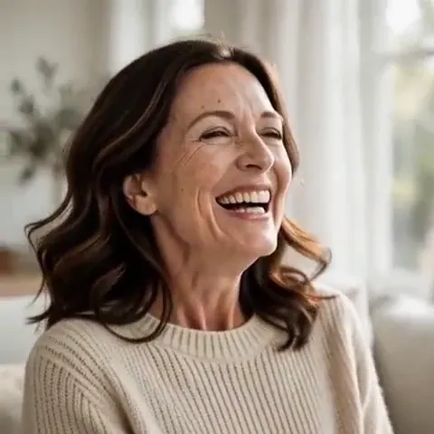 Giggle Fit: Radiant woman in her forties mid-laugh