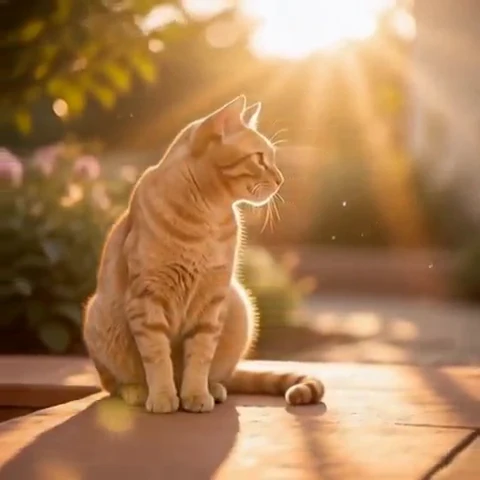 Sleek ginger cat poised on a clean terracotta step