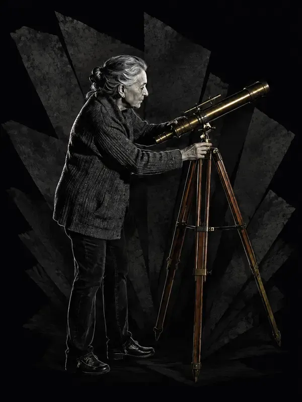 Astronomer adjusting a telescope in the Shard Mantle style