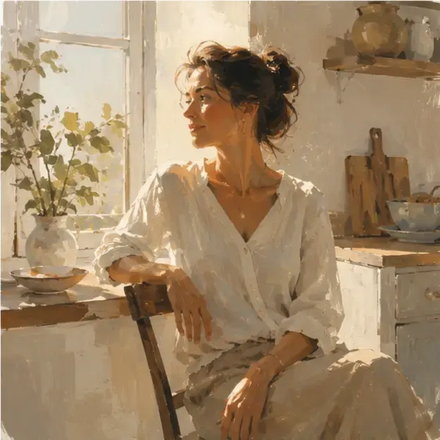 Woman in morning light in the Brushed Light style