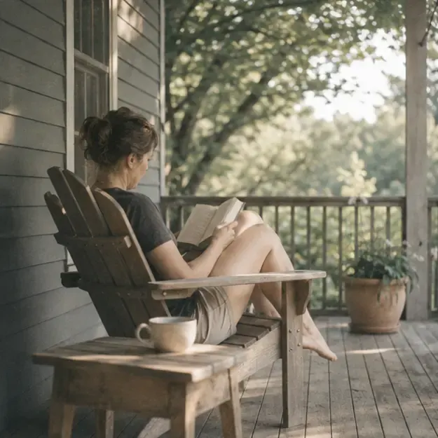 Reader on a porch in the Washed 35 style