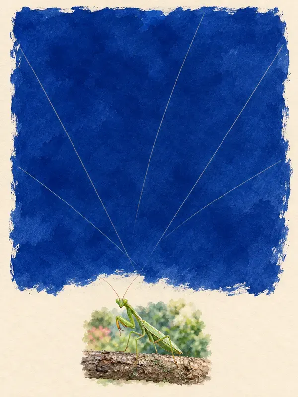 Mantis on a branch in the Threaded Field style