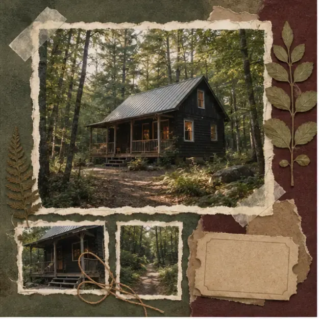Woodland cabin in the Keepsake Album style