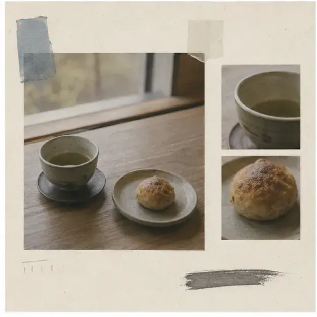 Tea and pastry in the Pocket Journey style