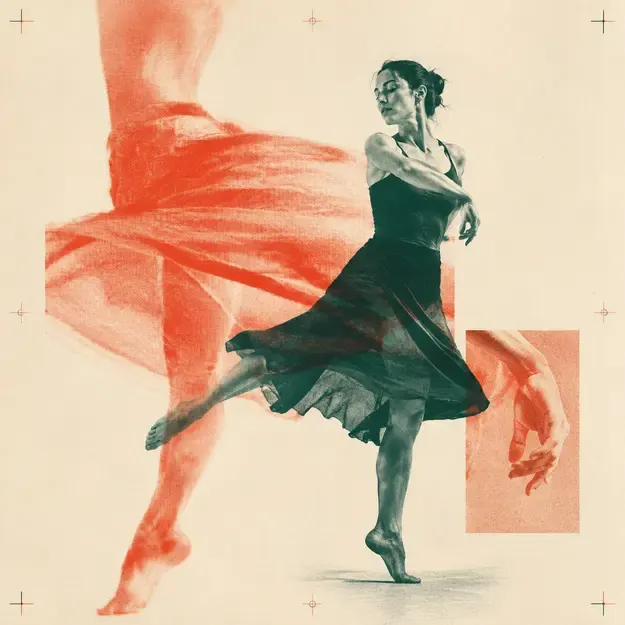 Dancer turning in a studio in the Abstract Editorial style