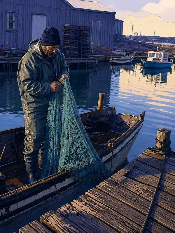 Fisher lifting a net in the Reflection Watch style