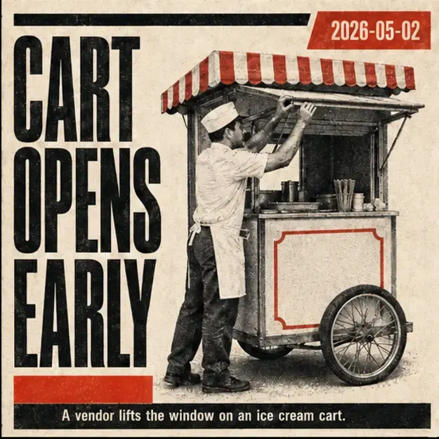 Ice cream cart opening for the day in the Picture Press style