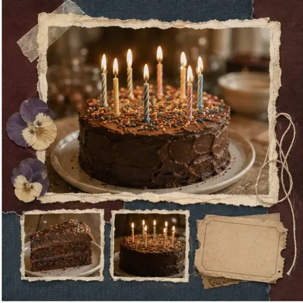 Birthday cake in the Keepsake Album style