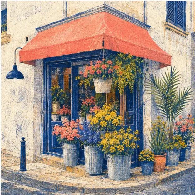 Corner flower shop in the Riso Day style