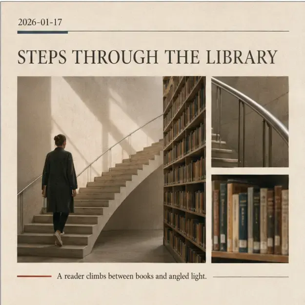 Modern library stair in the Weekend Review style
