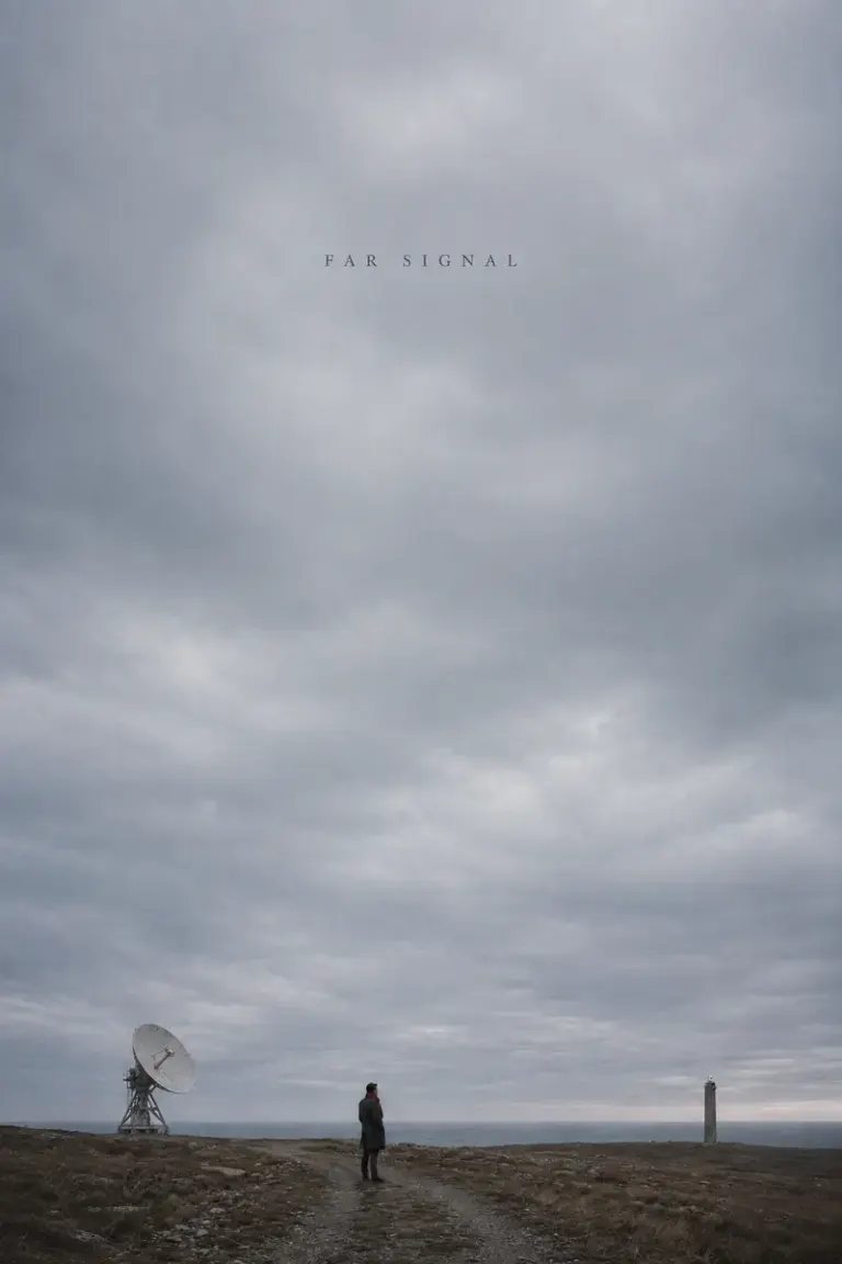 Distant technician beneath a vast sky in the Monumental Quiet style