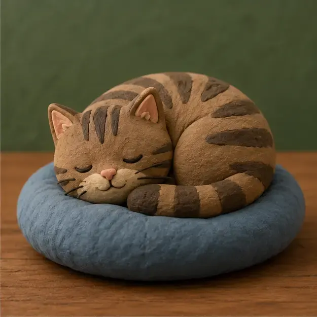 Sleeping tabby cat in the Soft Clay style