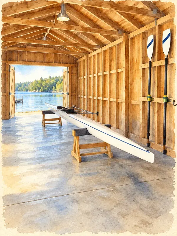 Rowing shed interior in the Shadow Wash style