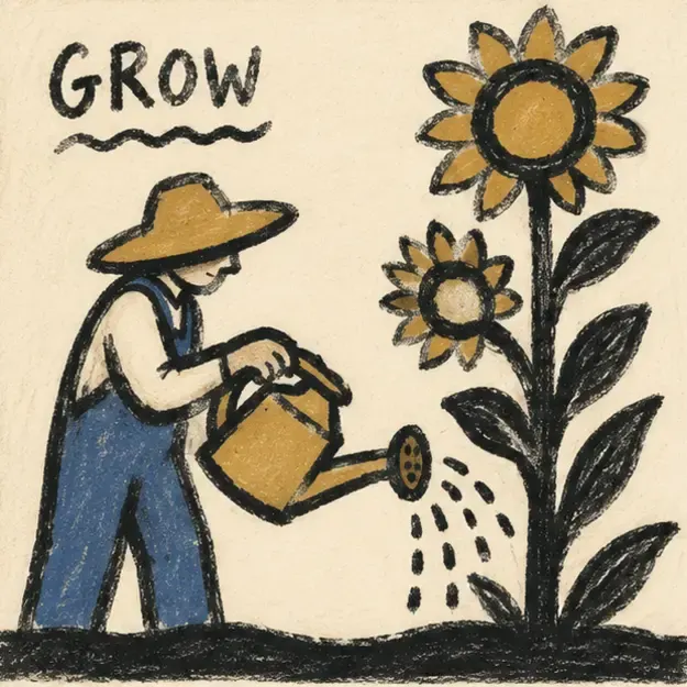 Gardener watering plants in the Chunky Outline style