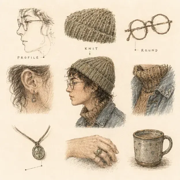 Portrait and accessories in the Loose Index style