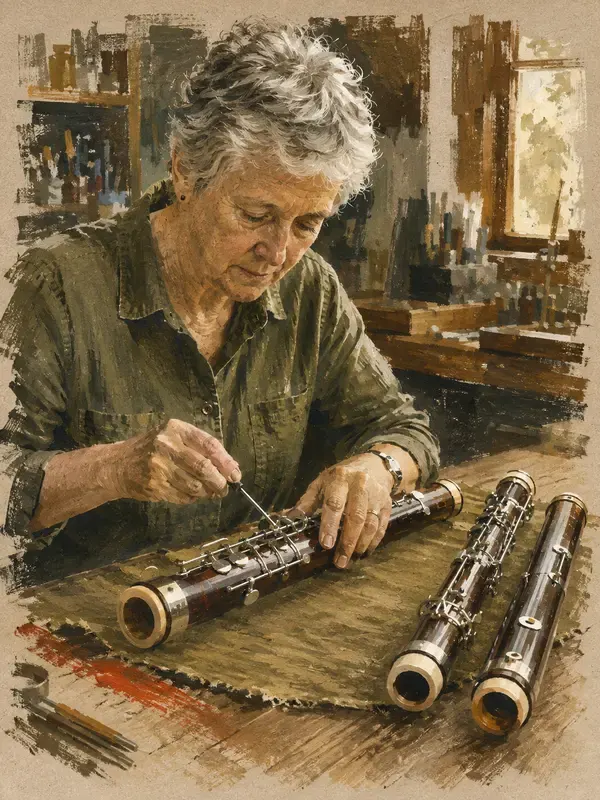 Instrument repairer adjusting a bassoon joint in the Ember Scumble style