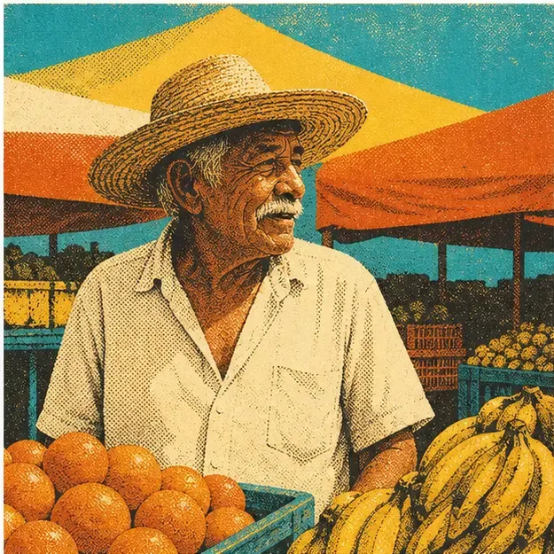 Market portrait in the Palm Print style