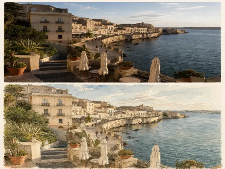 Mediterranean promenade and waterfront town in the Coastal Echo style