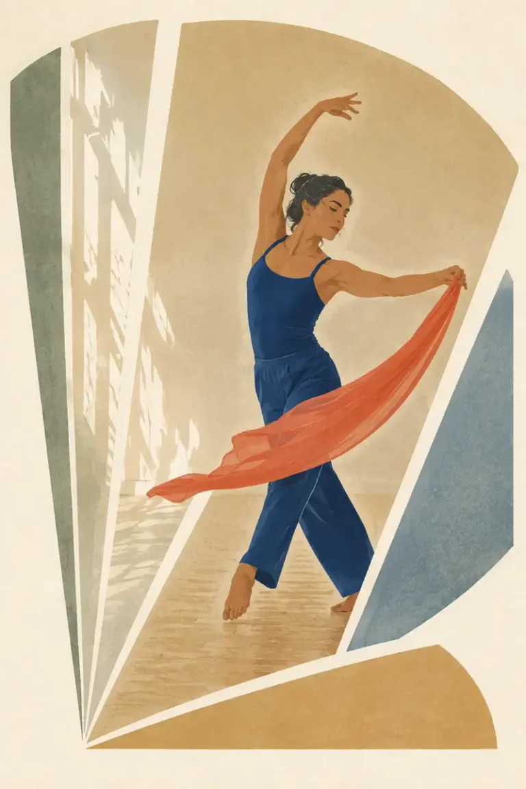 Contemporary dancer turning in a studio in the Pochoir Fan style