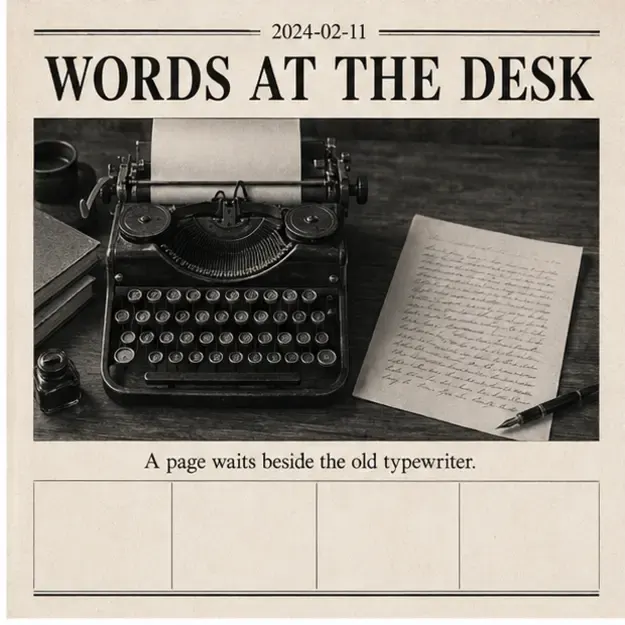 Typewriter and handwritten page in the Front Page style