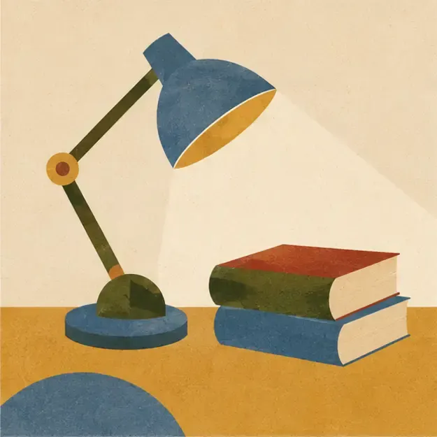 Desk lamp and books in the Geo Memory style