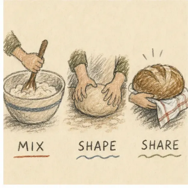 Bread being made in the Story Marks style