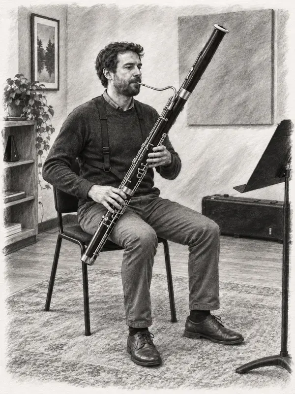 Seated bassoonist in the Smudge Study style