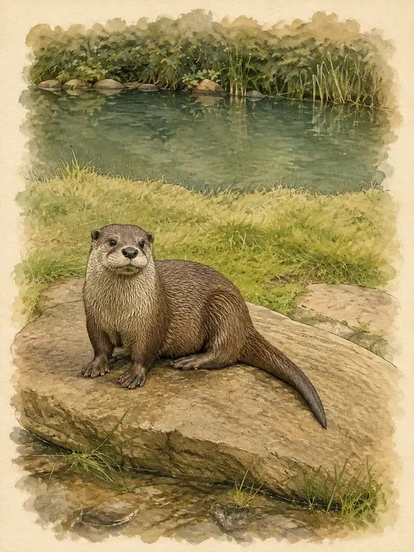 River otter on a bank stone in the Patina Folio style