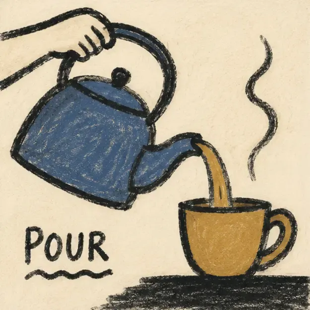 Kettle pouring tea in the Chunky Outline style
