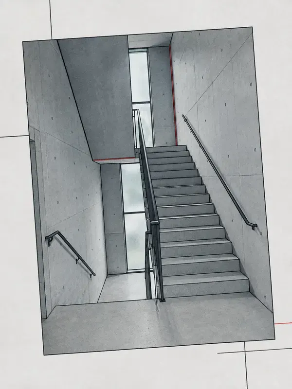 Empty concrete switchback stairwell in the Truss Angle style