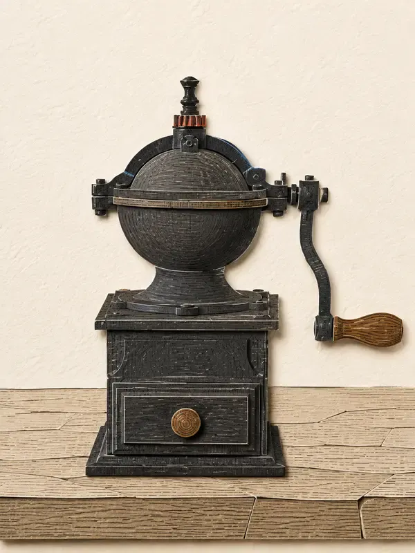 Hand-crank coffee grinder in the Patterned Relief style