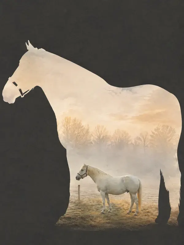 White horse in profile in the Cutlight Monument style