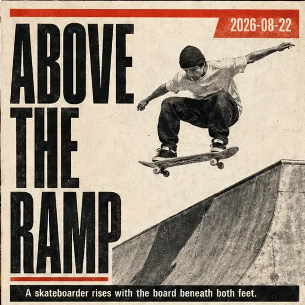 Skateboarder above a ramp in the Picture Press style