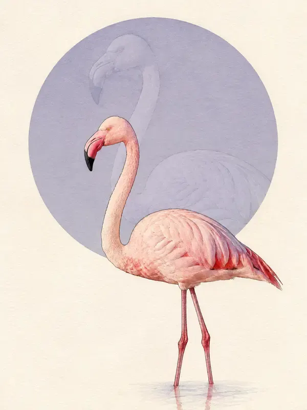 Single flamingo in the Disc Echo style
