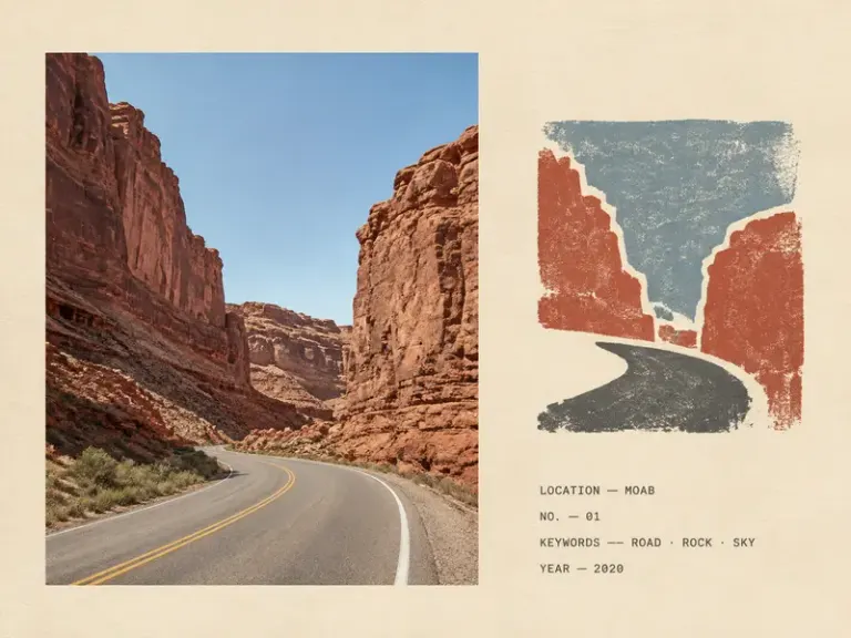 Red canyon road in the abstracted Field Imprint composition