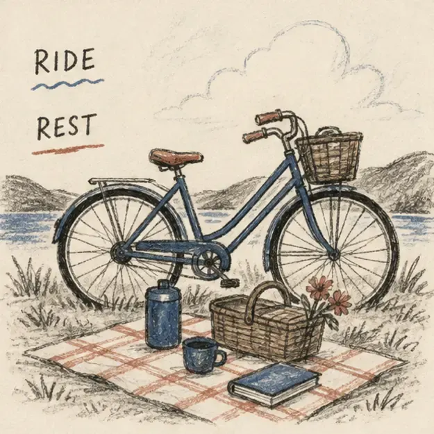 Bicycle picnic in the Pencil Story style