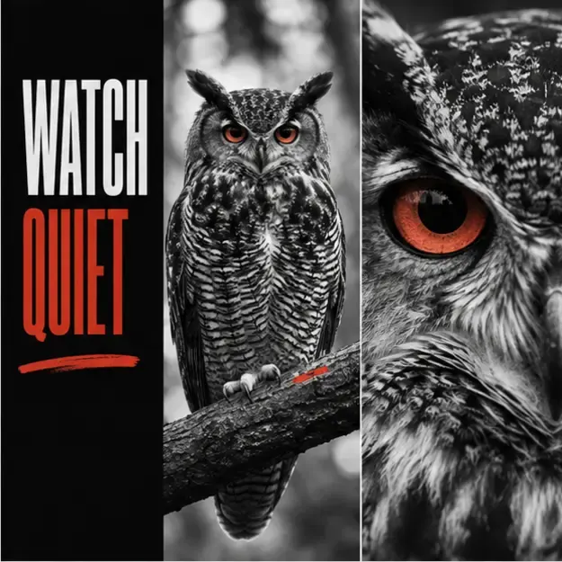 Owl on a branch in the Split Signal style