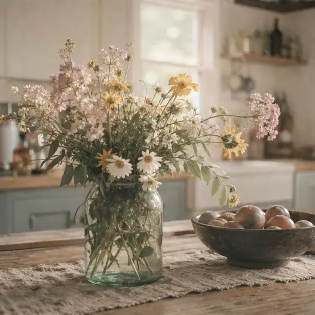 Flowers on a kitchen table in the Washed 35 style