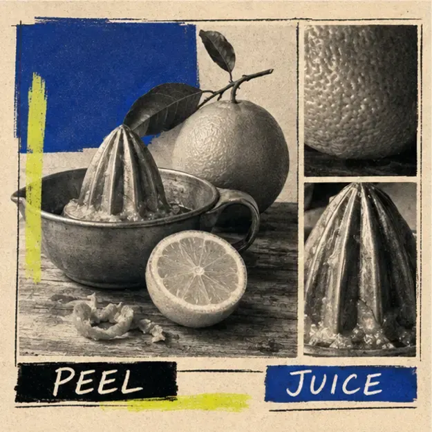 Citrus still life in the Block Bulletin style