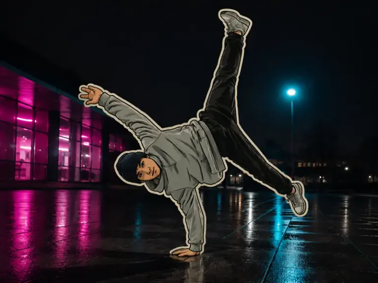 Breakdancer on wet pavement in the Street Sticker style