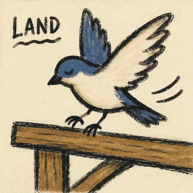 Bird landing on a rail in the Chunky Outline style
