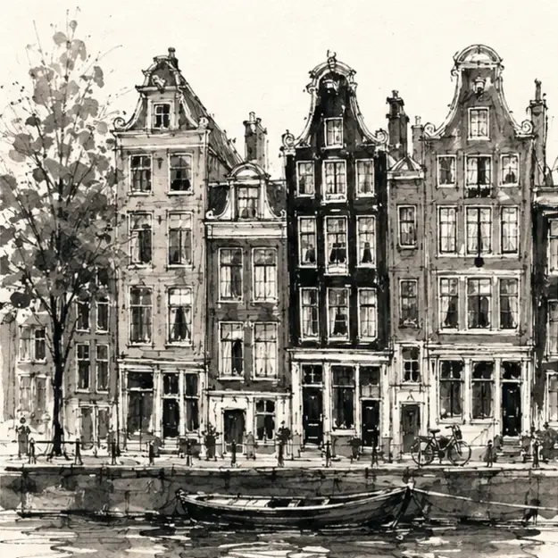 Canal houses in the Ink Trace style