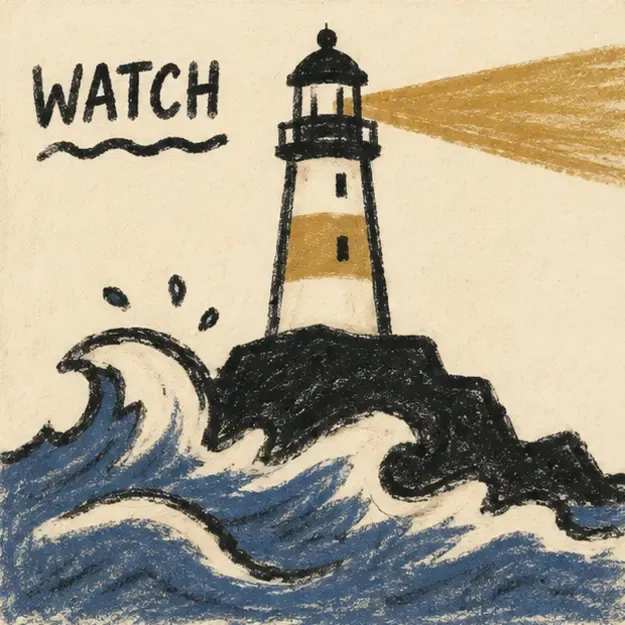 Lighthouse above waves in the Chunky Outline style
