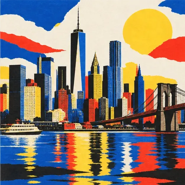 City skyline in the Cutout Poster style