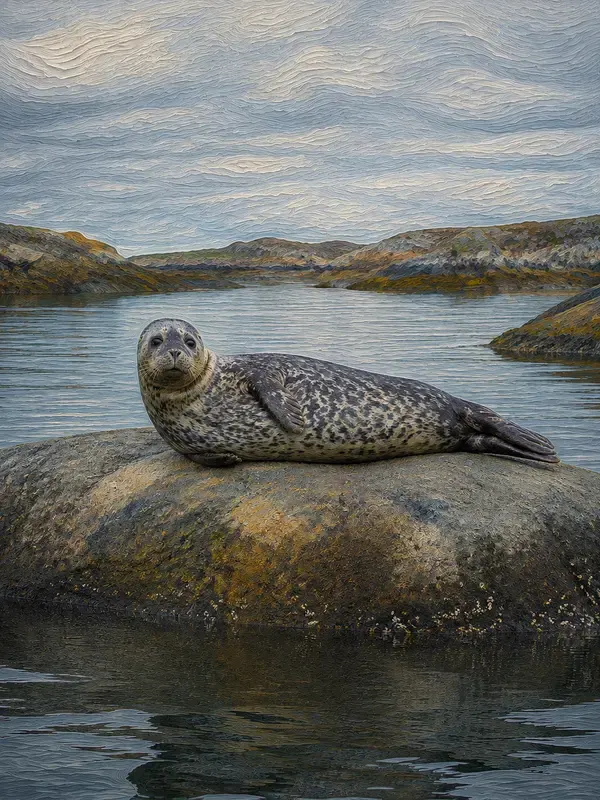 Harbor seal on a rock in the Contour Tides style