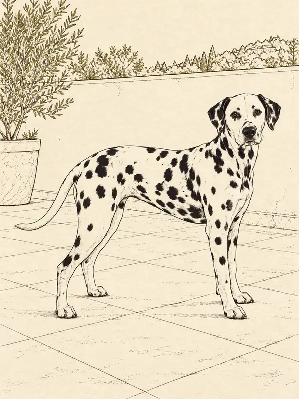 Dalmatian on a patio in the Reserved Silhouette style